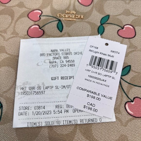 coach Laptop Sleeve In Signature Canvas With Heart Cherry Print cf158 - Picture 7 of 7